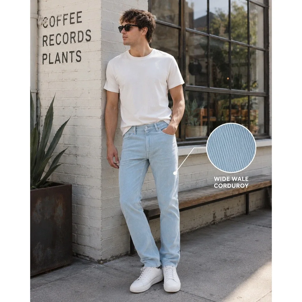 Levi's 512 Slim Taper Corduroy Pants 32x29 (Tag 32x30) Light Blue Wide Wale Y2K